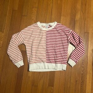 Evereve Pink Two Tone Striped Crewneck Sweatshirt